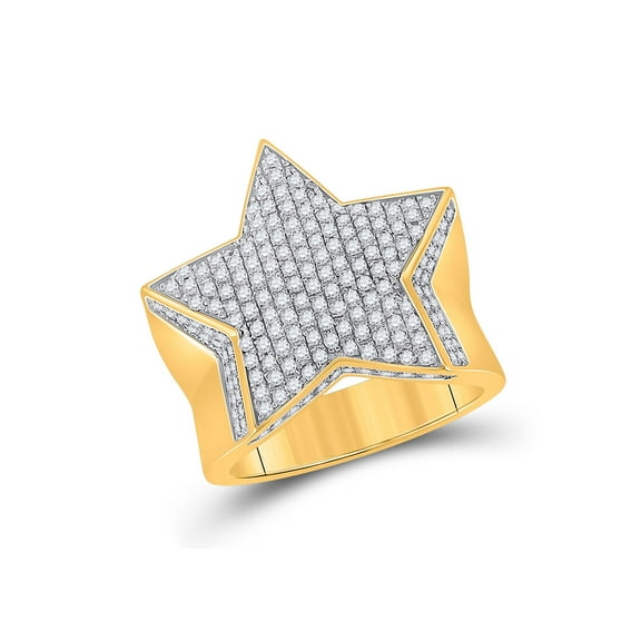 10kt Yellow Gold Mens Round Diamond Star Statement Ring 1-1/2 Cttw