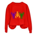 thumbnail image 4 of Baberdicy Women's Lobster Print Crew Neck Long Sleeve Top Red Polyester, 4 of 4