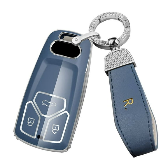 Key Fob Cover Fit for Audi A4 Q7 Q5 TT A3 A6 SQ5 R8 S5 Smart Remote Key Fob,TPU Key Case with Silver Edge