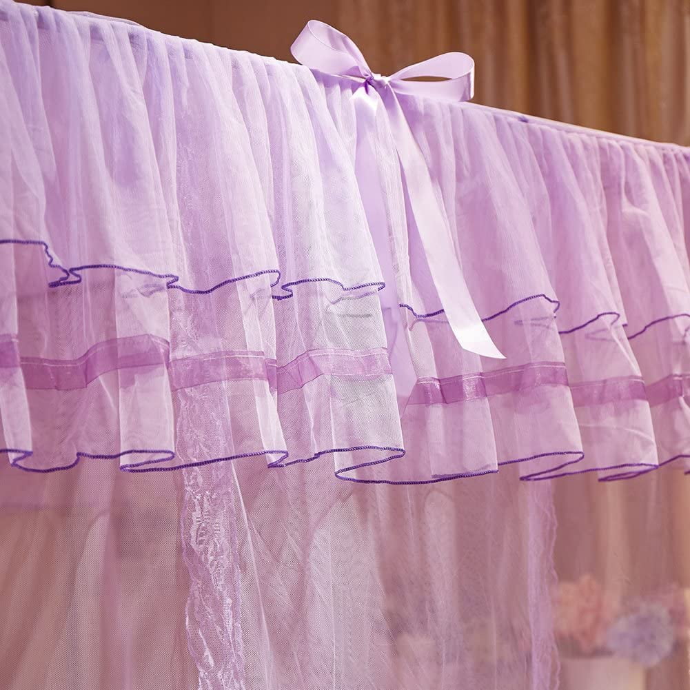 CAILDANL 4 Corners Post Pink Canopy Bed Curtain for Girls & Adults - Cute Cozy Drape Square Netting for Twin Bed - 4 Opening 45" W x 80" L Mosquito Net
