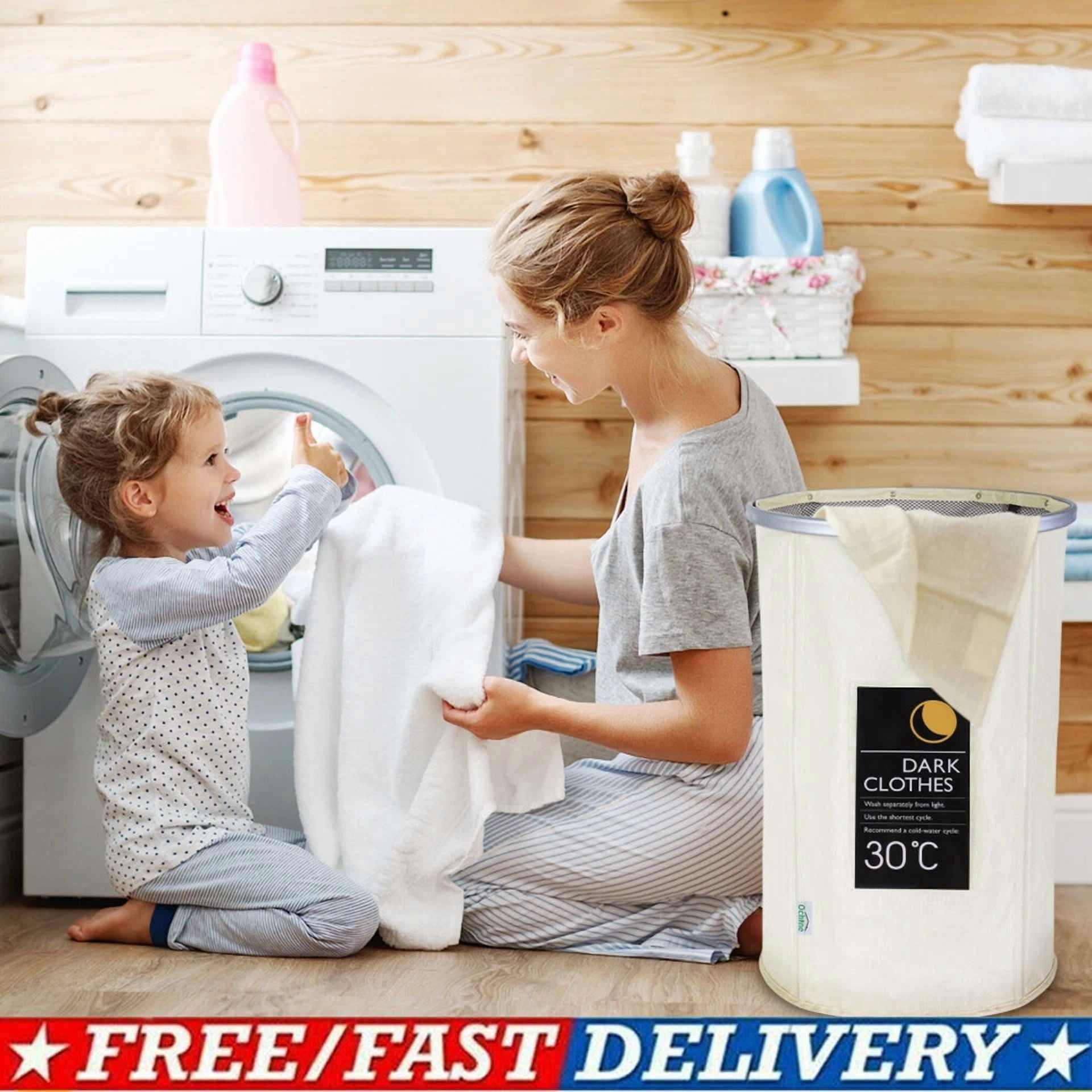 CRESTIN- Laundry Basket Laundry Hamper Bag Washing Bin Clothes Washing Foldable Storage