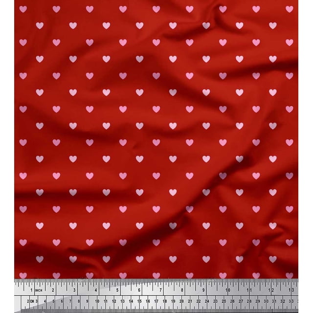 Soimoi Tissu en Coton Rouge Canard Imprimés de Cœurs Roses au Mètre 42 Pouces de Large