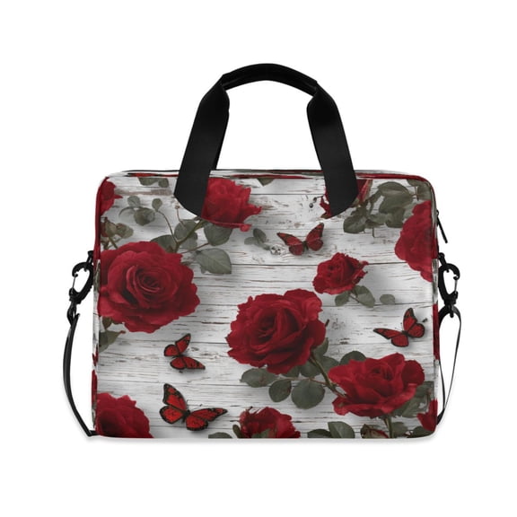 16" Laptop Tote Bag Laptop Sleeve Case Computer Briefcase for Work & Travel Roses and Butterflies Pattern