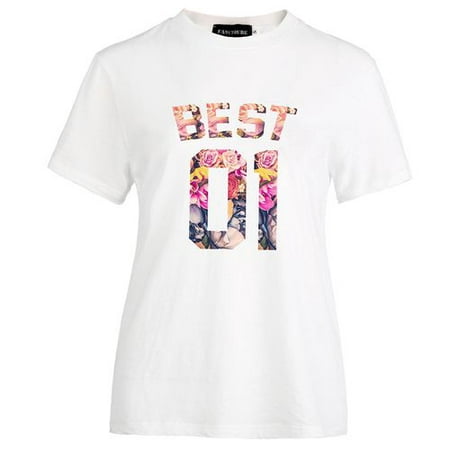 Fancyleo Women's Girlfriends Wear Short-Sleeved T-Shirt Letters Best Friend Pattern Print T-Shirt Top Friends (Best Clothes To Wear In The Rain)