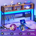 thumbnail image 4 of SEDETA L Shaped Gaming Desk with Hutch, 57.5” Reversible Corner Computer Desk with Storage Shelves, Gaming Desk with Pegboard, LED Lights, Power Outlet, Keyboard Tray (Rustic Brown), 4 of 15