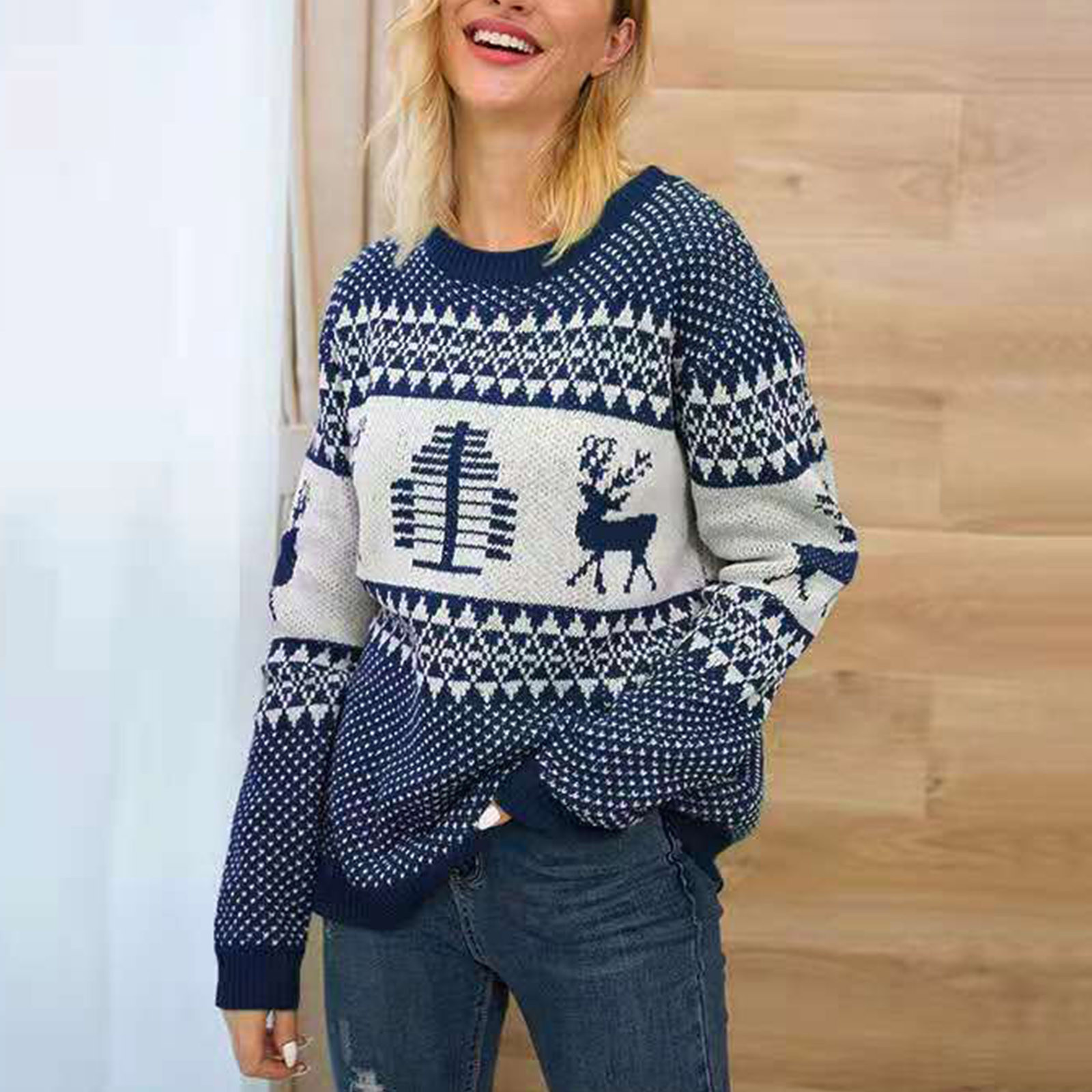 Wesracia Women Sweaters Women Christmas Sweater Long Sleeve O-Neck Christmas Tree Knitting Sweater Tops, Women's, Size: XL