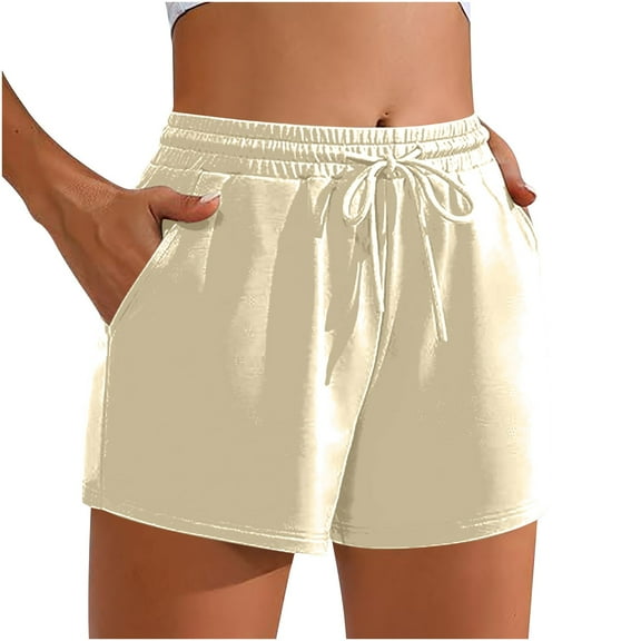 Summer Beach Shorts for Womens Fashion Elastic Waist Plus Size Casual Solid Color Casual Drawstring Sports Shorts With Pocket