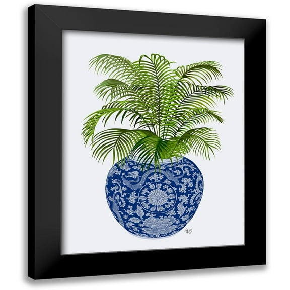 Fab Funky 12x14 Black Modern Framed Museum Art Print Titled - Chinoiserie Vase 6, With Plant