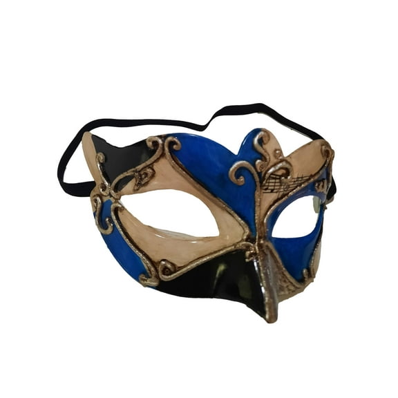 Blue Black Small Venetian Masquerade Mardi Gras Mask Elastic Strap