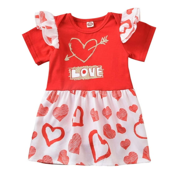 IROINNID Toddler Girls Valentine's Day Lovely Print Ruffle Short Sleeve Princess Dress
