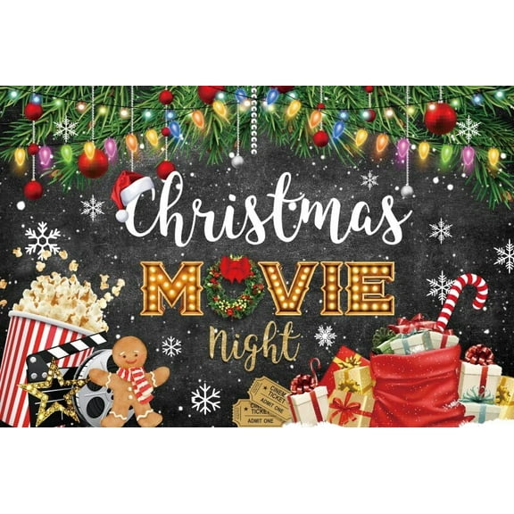 Christmas Movie Night Party Backdrop Winter Merry Xmas Pine Needles Snowflake Kid Portrait Custom Photography Background