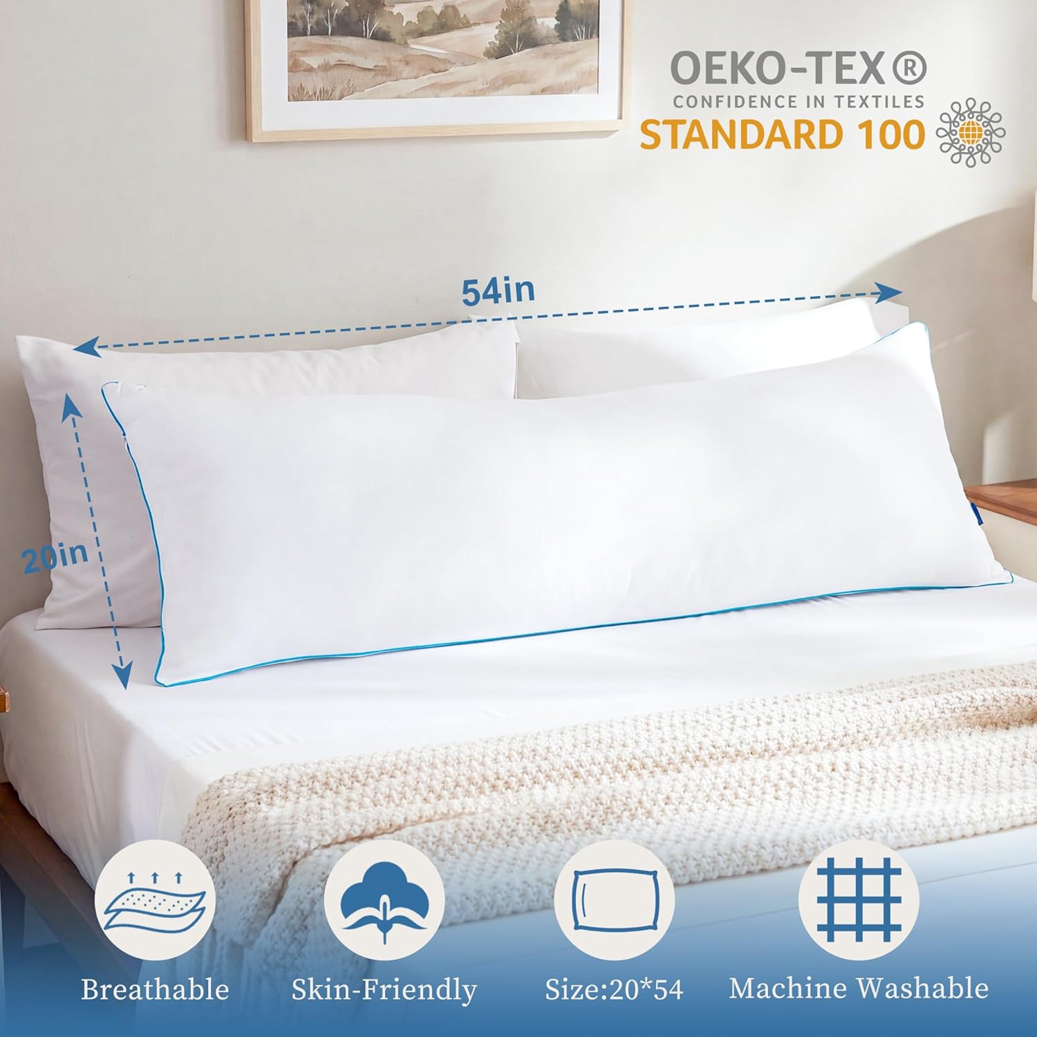 Parojati Memory Foam Body Pillow 20x54 White photo 7