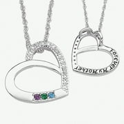 Personalized Birthstone and Diamond Accent Silver-Tone Mother's Heart Pendant, 20"