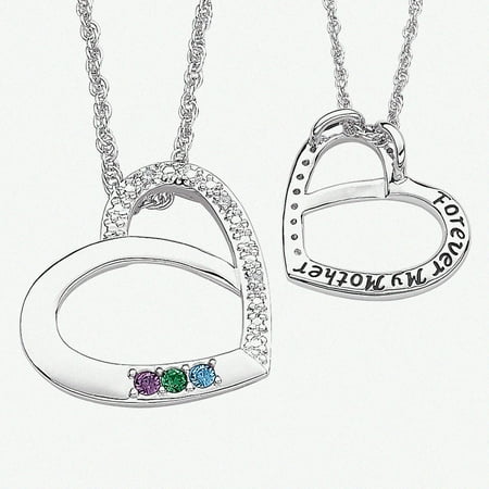 Personalized Birthstone and Diamond Accent Silver-Tone Mother's Heart Pendant, 20"