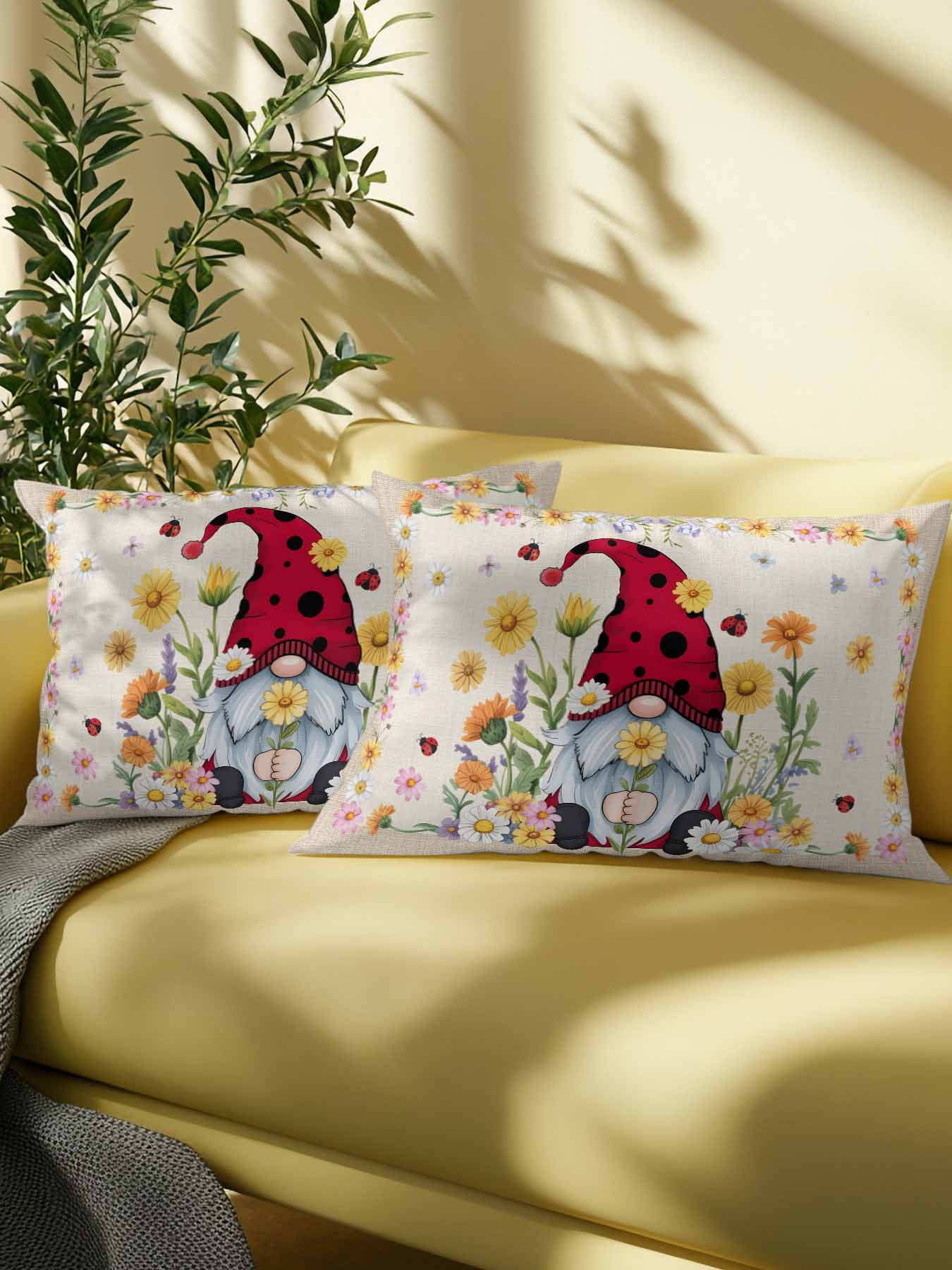 Outdoor Pillows Waterproof, Daisy Gnomes Bedding Throw Pillows with Insert for Couch Sofa Bed, Farmhouse Pastoral Garden Floral Burlap 12x20 Inch Pillowcases Decorative Camping Patio Pillow Set of 1