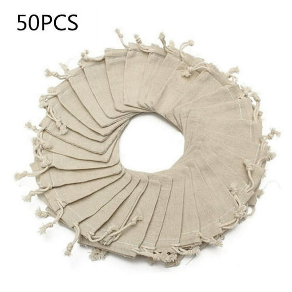 Gerich 50 Pcs Linen Jute Drawstring Gift Bags,Small 3.15''x3.94'' Hessian Fabric Muslin Bags for Holiday, Birthday, Celebration, Present, Wedding, Party Favors, Jewelry Pouches