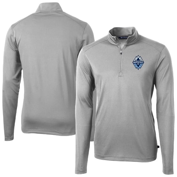 Men's-Cutter & Buck Gray Vancouver Whitecaps FC Virtue Eco Pique Recycled Quarter-Zip Pullover Top