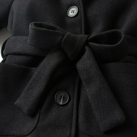 

dmqupv Toddler Girls Winter Long Sleeve Warm Woollen Hooded Coat Jacket Belt Solid Color For Babys Clothes Black Girls Raincoat Coat Black 2-3 Years