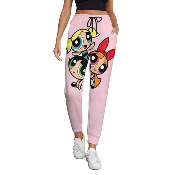 The Powerpuff Girls Women's Jogger Track Pants Print Drawstring Lounge Sweatpants Casual Trousers for Yoga, Workout S