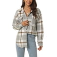 thumbnail image 1 of INSPIRE CHIC Womens' Fall Winter Button Front Closure Long Sleeve Plaid Jacket with Pockets M Grey, 1 of 6