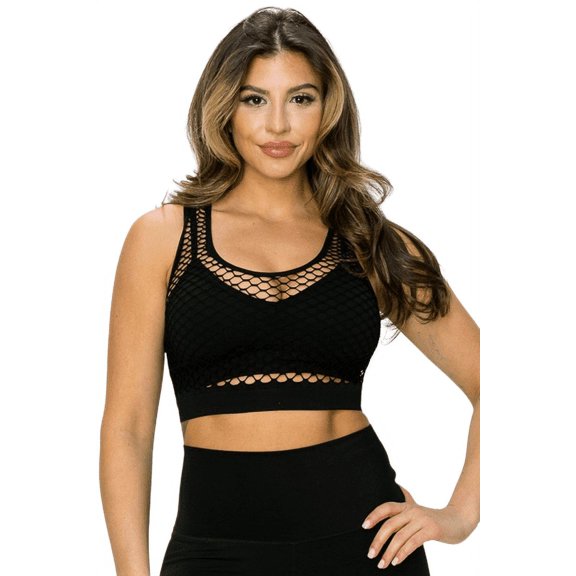 Women’s Racerback Seamless Fishnet Cropped Top, Black