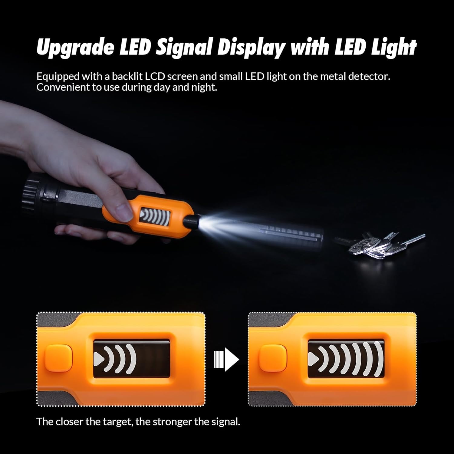 Fully Waterproof LCD Display Pinpointing Gold Metal Detector with LED Flashlight,360 Degree Searching Pinpointer,IP68 Underwater to 15m/50feet Treasure Hunter for Adults and Kids, Three Modes,Black