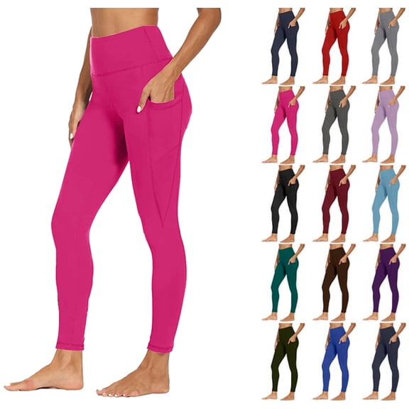 High Waisted Yoga Leggings with Pockets, Buttery Soft Workout Yoga Pants for Women Tummy Control Running Gym,Hot Pink M