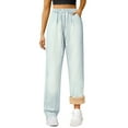 thumbnail image 2 of BILIKEYU Women's Fuzzy High Waist Baggy Wide Leg Jeans, Jeans for Women, Winter Pants for Women, Fuzzy Pajama Pants, 2 of 6