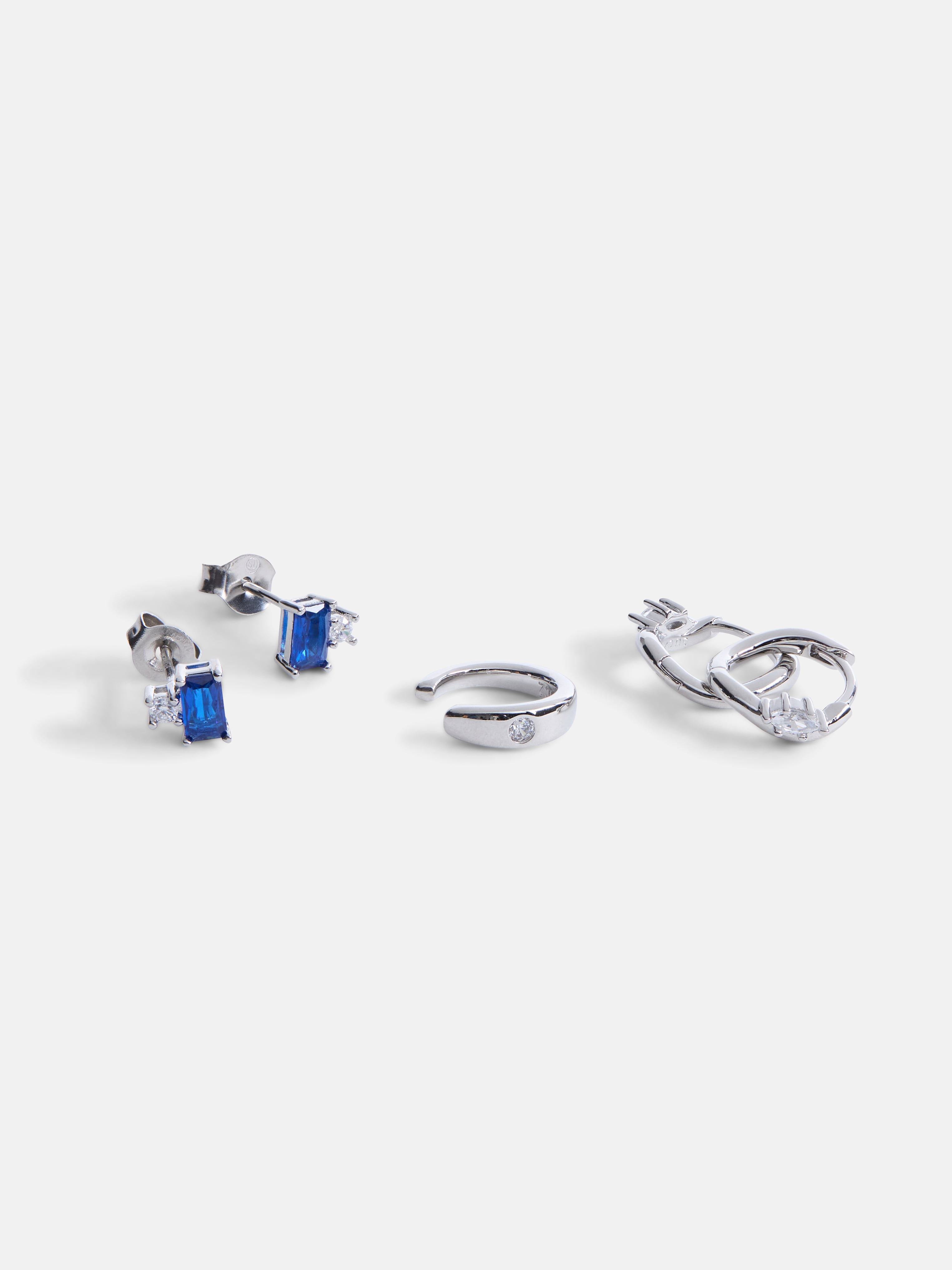 Free Assembly Women's Demi Fine Silver Plated Hoops, Studs and Cuff Earring Set, 5-Piece
