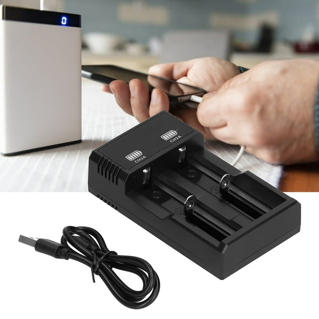 Cargador de Batería, Cargador de Vieges de 2 Bahías Portátiles Con Luz indicador para 18500 26650 Batería de Litio