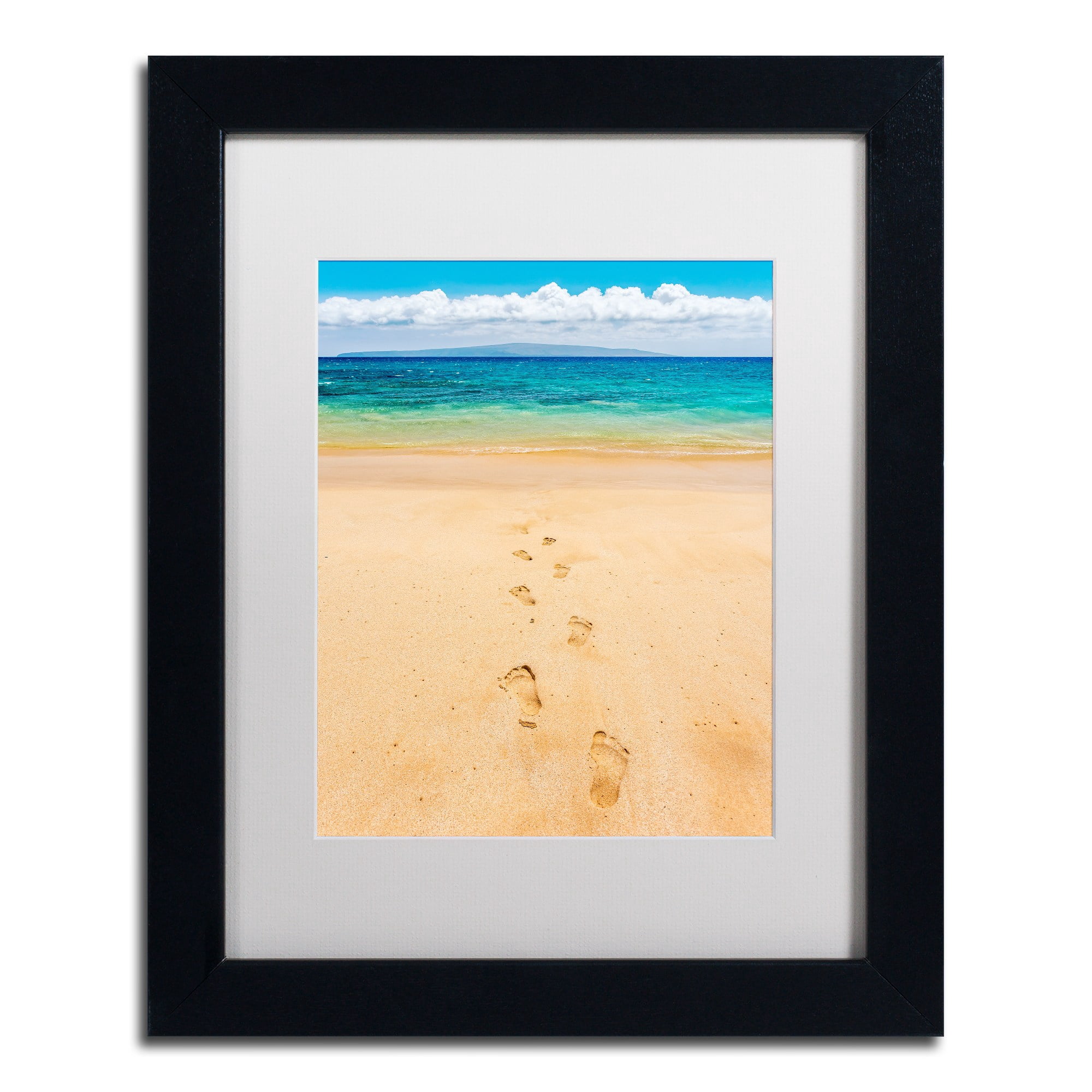 Trademark Fine Art 'Footprints in the Sand' Canvas Art by Pierre Leclerc, White Matte, Black Frame