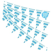 HYKE 100 FT Oktoberfest Party Decorations, 3 Pack Pre-assembled Pennant Banner Flags, Plastic Blue and White Checkered Hanging Oktoberfest Decor German Bavarian Festival Indoor Party Supplies