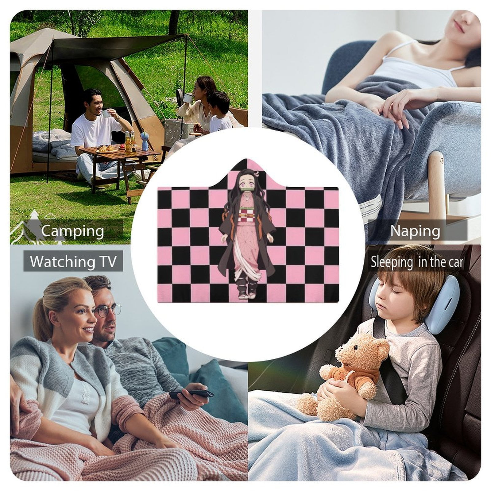 Kamado Nezuko Wearable Blanket Cloak Arctic Velvet Hooded Blanket Soft Fuzzy Hoodie Blanket Cape for Adults Kids 50"x60"