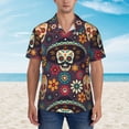 thumbnail image 5 of Uemuo Skulls and Flowers Printed Regular Fit Short Sleeve Casual Hawaiian Shirt for Men,Aloha shirt,Tropical shirt,Floral print shirt,Vacation Beach shirt-, 5 of 9
