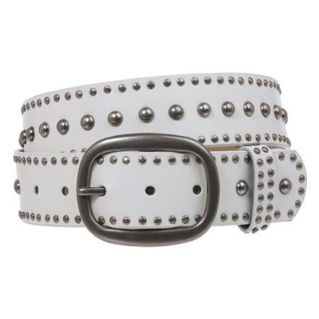 Ladies Oval Buckle Metal Circle Studded Leather Belt