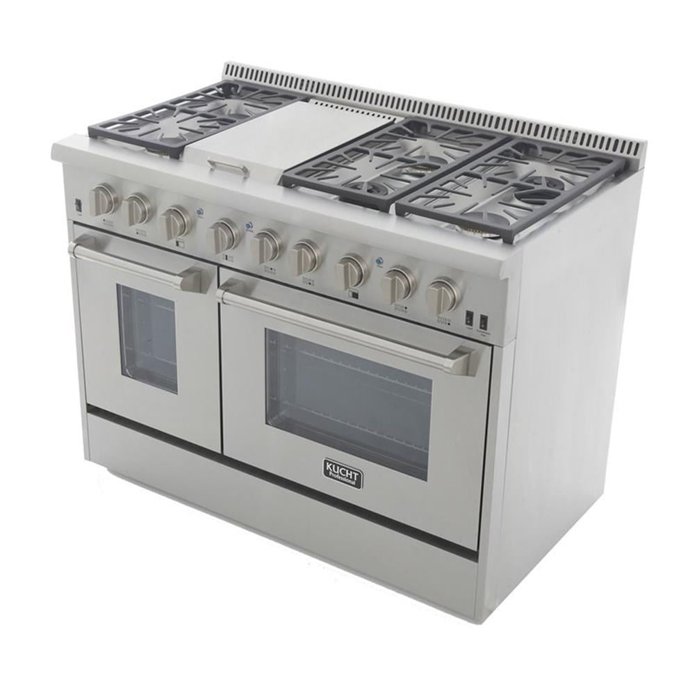 Pemberly Row Stainless Steel Dual Fuel Natural Gas Range in Silver