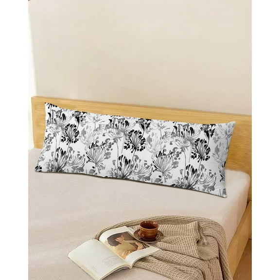 Spring Dandelion Floral Throw Pillow Cover, Black Grey Botanical Rectangle Decorative Pillow Case Protector Soft Cushion Cover Lumbar Pillowcase for Couch Sofa Bedroom Car Chair Decor 20x54 Inch