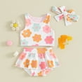 thumbnail image 2 of Bagilaanoe 3pcs Newborn Baby Girl Shorts Set Flower Sleeveless Tank Tops + Shorts + Hairband 3M 6M 12M 18M 24M Infant Casual Summer Clothes, 2 of 8