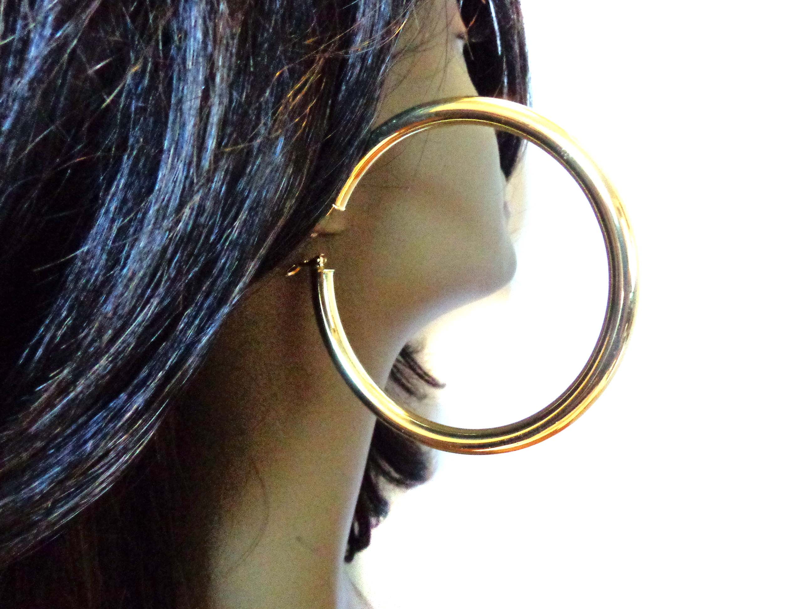 Extra Large Gold Pipe Textured Frosted Gold Tone Earrings 3 inch Hoops