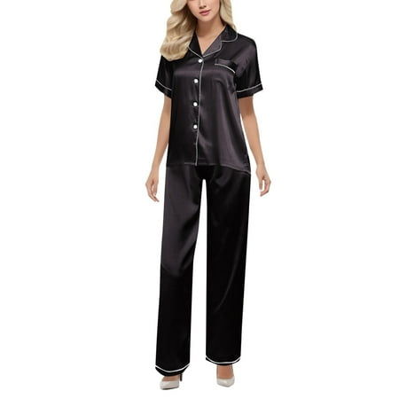 Kcodviy Women Top Sexy And Set Women Sets Set Nightwear Satin Short Underwear Nightgown Women S Lingerie Robe Trousers Silk Loose Sleeved Suit Pajama Pajamas Button Down Sleep Dress 100 Cotton N
