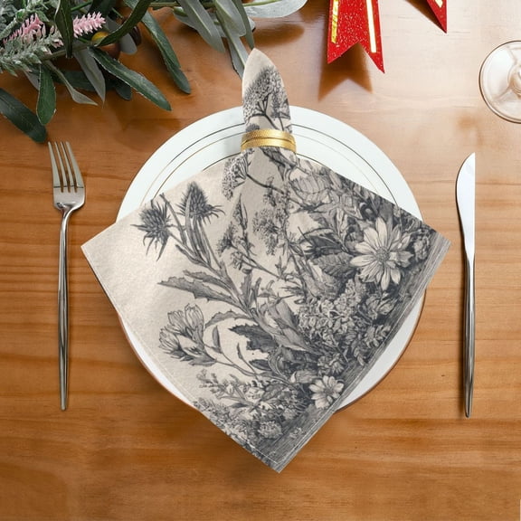 20"x20" Satin Dinner Napkin Black and White Ink Drawing Table Napkins for Wedding Birthday Restaurant Party Tableware Decoration 1 Pack
