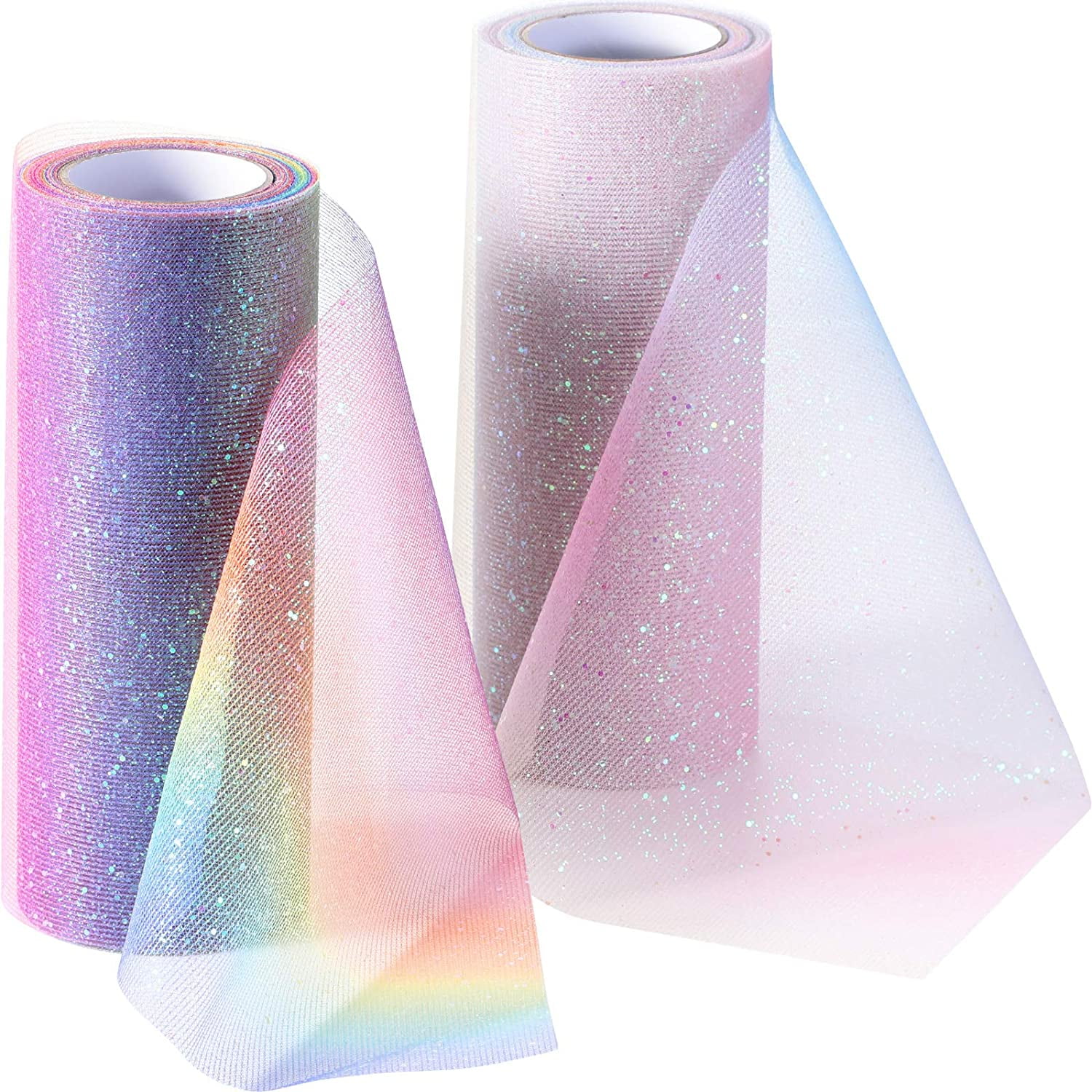 10Yard Rainbow Tulle Glitter Crafts Fabric Tutu Gauze Roll Gradient Color Party 