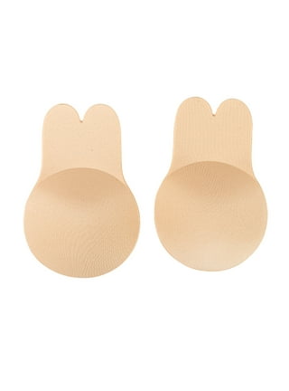 Luxtrada 2 Pairs Rabbit Ear Self Adhesive Invisible Bra Breast Lift Up  Strapless Nipplecovers Backless Push Up Bra Black & Skin, E Cup
