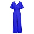 thumbnail image 4 of Usmixi Womens Jumpsuits Business Empire Waist Wide Leg Maxi Jumpsuits with Pocket Trendy Solid V-Neck Elbow-Length Long Summer Rompers Blue m, 4 of 6