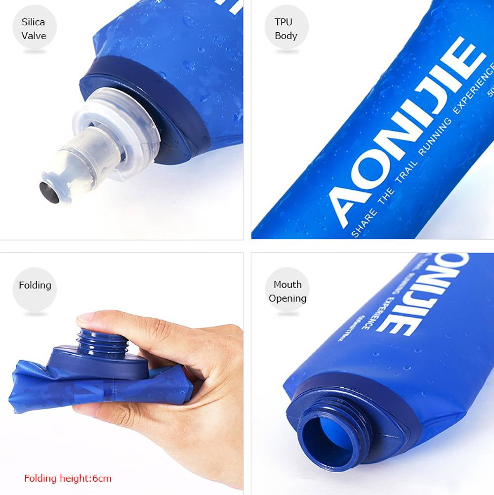 AONIJIE 2 Pcs Sports Collapsible Water Bottle BPA Free   2 Pcs Replacement Straws Lid - TPU Soft Drink Water Kettle Foldable Flask for Hiking Bicycling Running Climbing