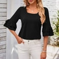thumbnail image 2 of Giftesty Womens Tops Plus Size Women's Casual Solid Color Neck Ruffled Middle Sleeve Loose T-Shirt Top, 2 of 8