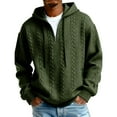thumbnail image 2 of Huankd Quarter Zip Pullover Men Long Sleeve Casual Thermal Hooded Sweatshirt Textured Athletic Workout Warm Sweater Loose Shirt Dark Green L, 2 of 4