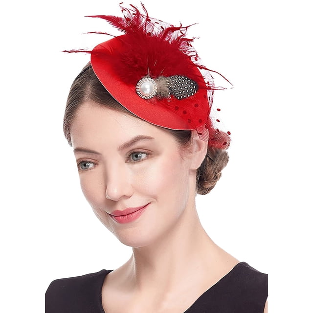 Brassières Rouges pour Femmes, Bandeau de Fête de Thé, Chapeau, Pince à Cheveux en Maille pour Mariage, Cocktail et Église