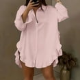 thumbnail image 2 of FAIWAD Womens Button Down Shirts Loose Long Sleeve Ruffle Blouses Solid Color Casual Flowy Vacation Tops, 2 of 9