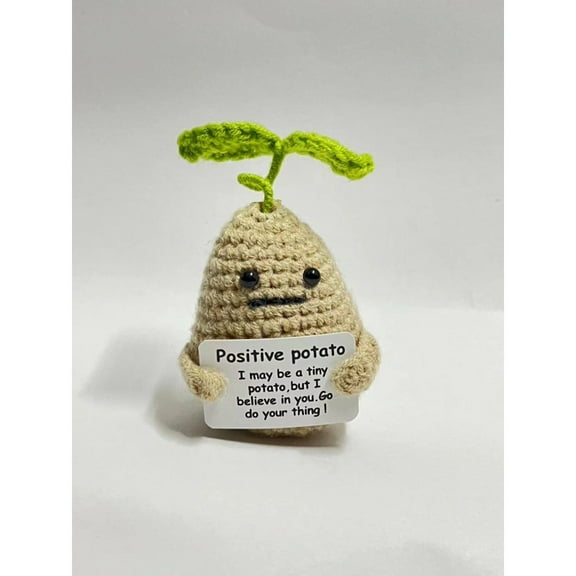 Handmade Emotional Support Smart Potato Sprouts, Positive Carrot Doll with Card, Inspirational Small Handmade Knitted, Funny Gifts for Women Men Birthday Friends Coworkers, Office Decor